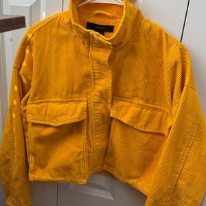 Cropped Corduroy Utility Jacket - Mustard